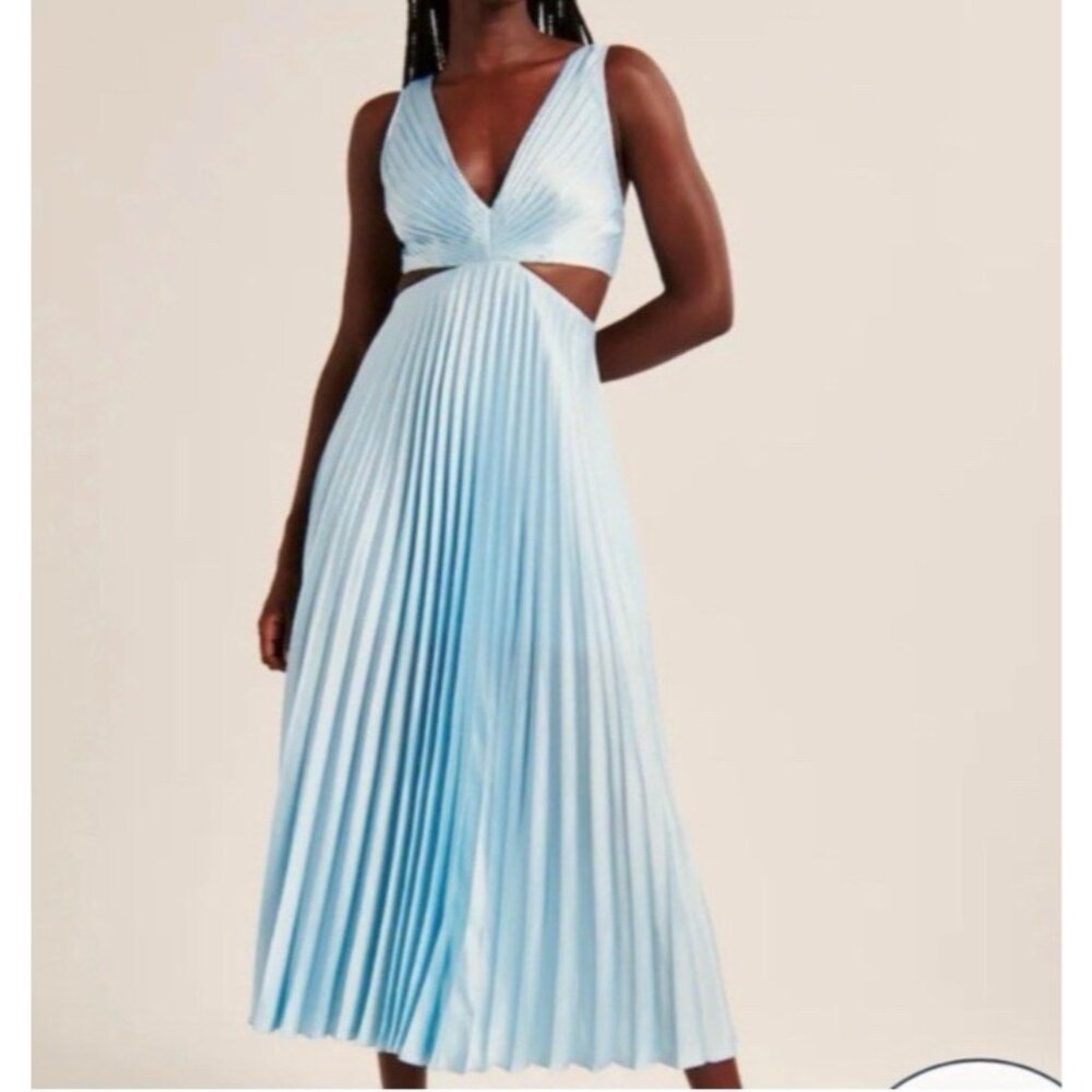 Abercrombie & Fitch Long Dress M Tall Halter Tie Back Floral Cut Out Pleated NEW